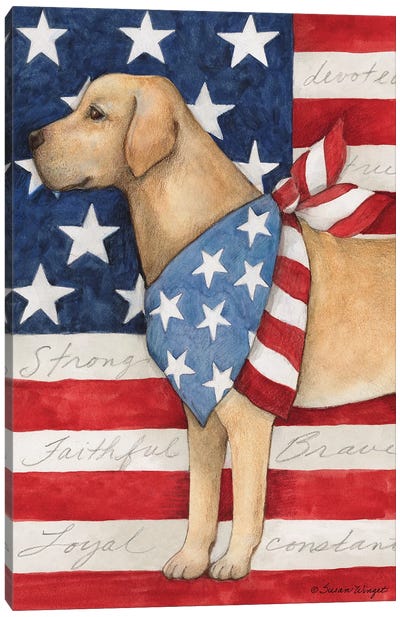 Dog With Flag-Vertical Canvas Art Print - Independence Day