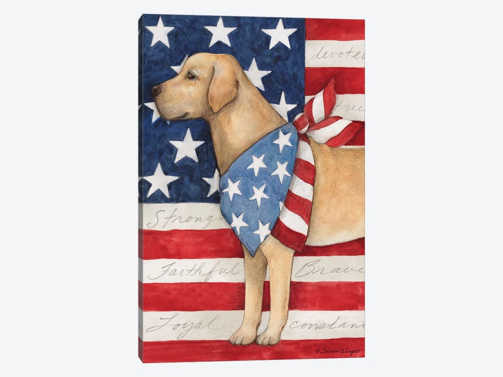 Dog With Flag-Vertical by Susan Winget 1-piece Canvas Art