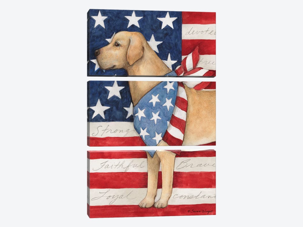 Dog With Flag-Vertical by Susan Winget 3-piece Canvas Wall Art