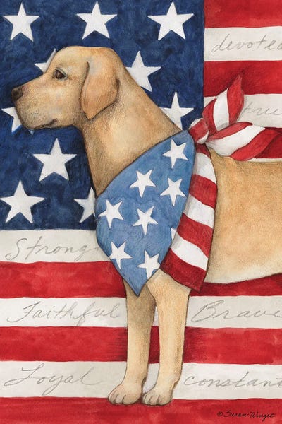 Susan Winget: Dog With Flag-Vertical by Susan Winget