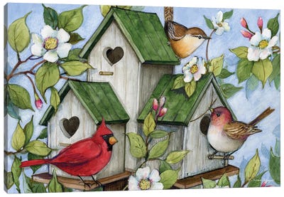 Dog Wood Bird Houses Canvas Art Print - Susan Winget