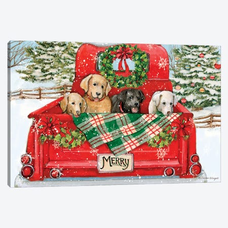 Dogs In Truck Canvas Print #SWG74} by Susan Winget Canvas Art