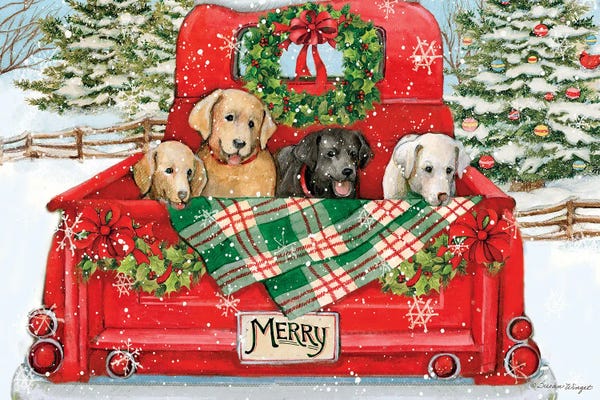 Susan Winget: Dogs In Truck by Susan Winget