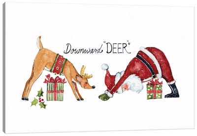Downward Deer Yoga Santa Canvas Art Print - Santa Claus Art