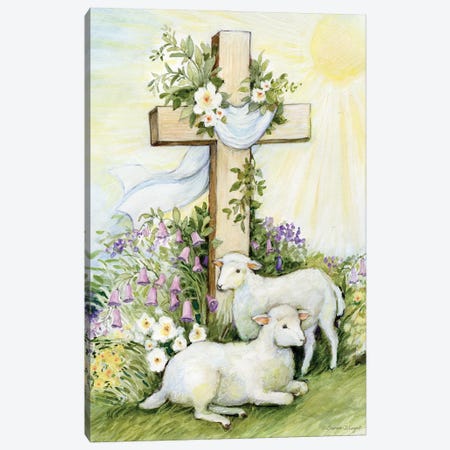 Easter CrossLamb-Vertical Canvas Print #SWG77} by Susan Winget Canvas Art