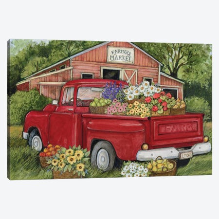 Farmers Market Flowers Truck Canvas Print #SWG82} by Susan Winget Canvas Wall Art