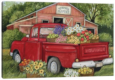 Farmers Market Flowers Truck Canvas Art Print - Gardening Art