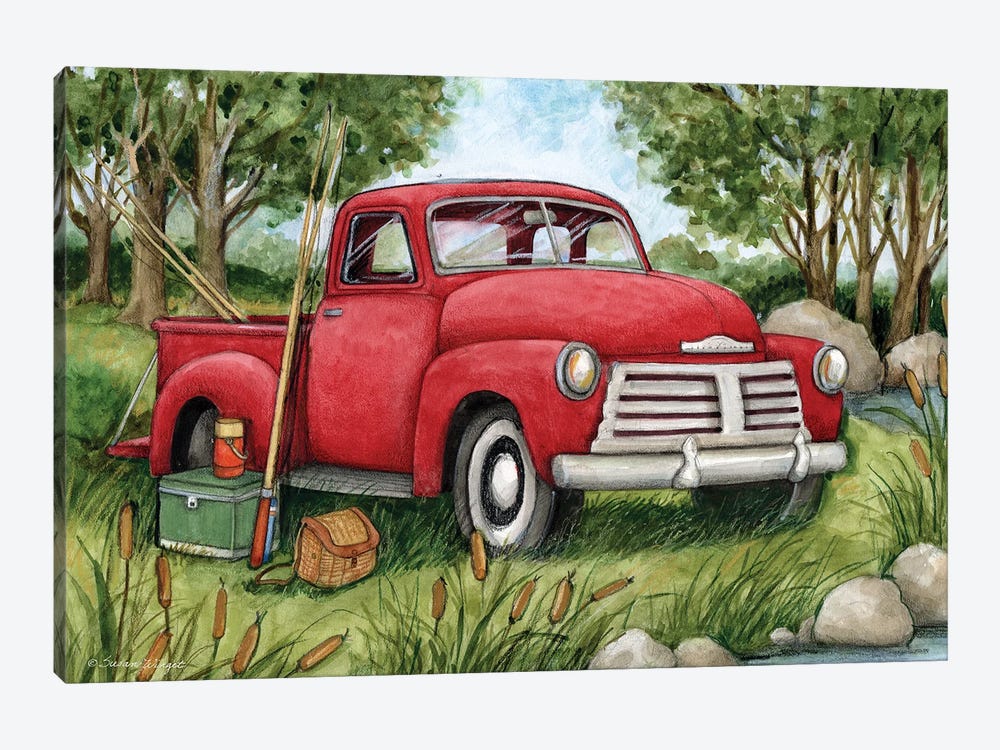 Fishing Red Truck by Susan Winget 1-piece Art Print