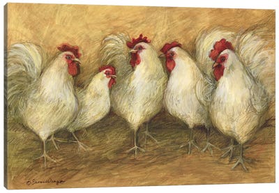 Five Roosters Canvas Art Print - Chicken & Rooster Art