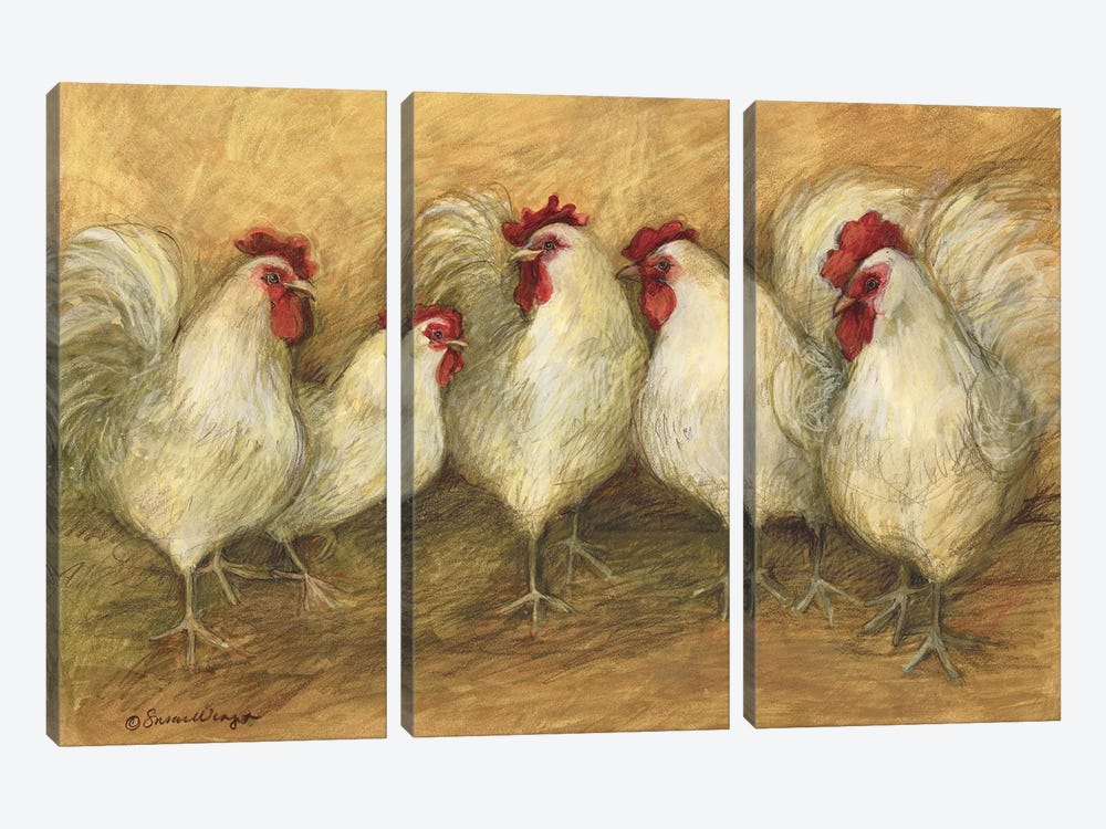 Five Roosters by Susan Winget 3-piece Canvas Artwork