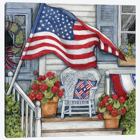 Flag Front Porch Canvas Print #SWG86} by Susan Winget Canvas Print