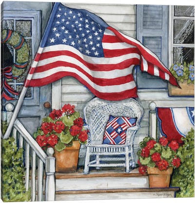 Flag Front Porch Canvas Art Print - Susan Winget