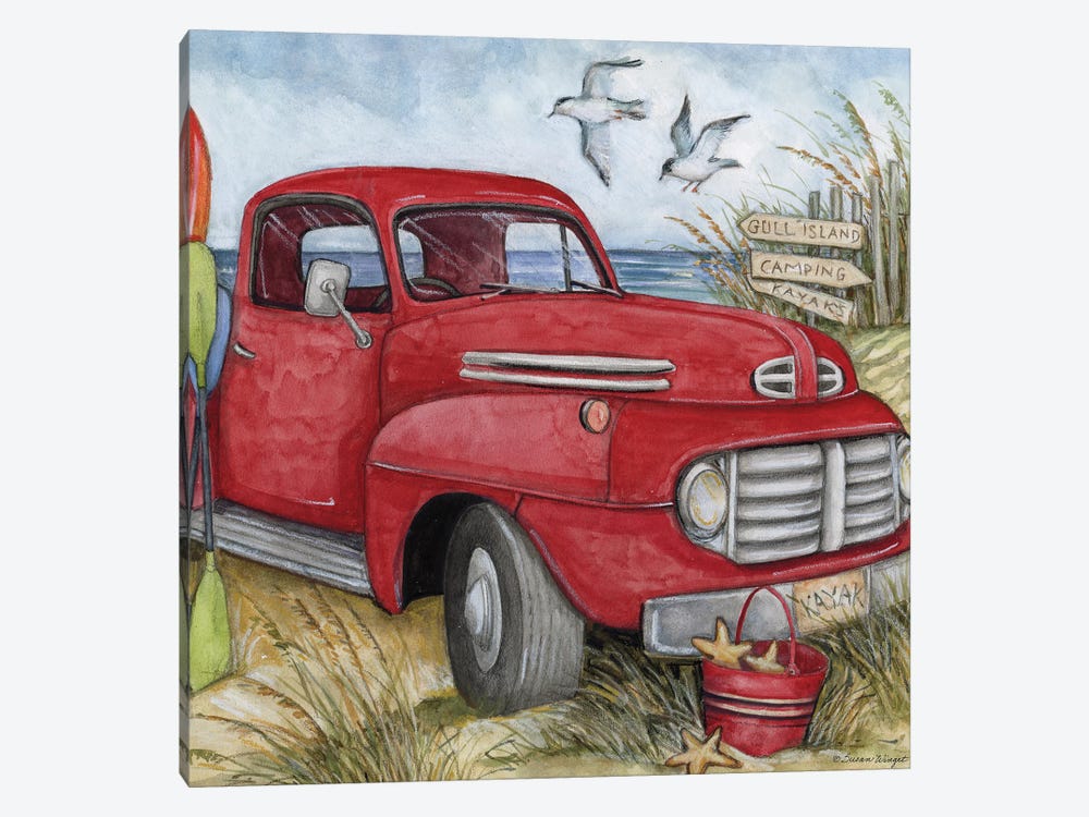 Beach Red Truck by Susan Winget 1-piece Canvas Wall Art
