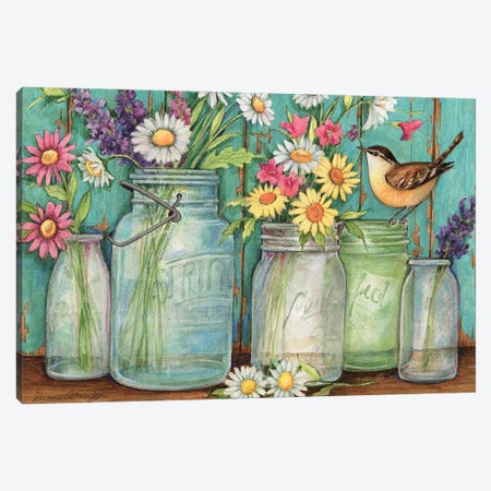 Flower Jars-Horizontal Canvas Print #SWG90} by Susan Winget Canvas Print