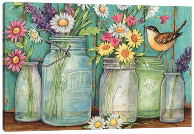 Flower Jars-Horizontal Canvas Art Print - Gardening Art