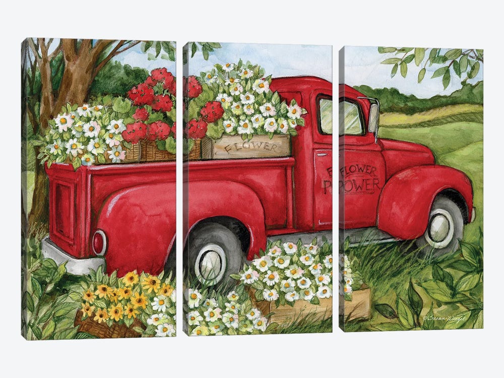 Flower Red Truck by Susan Winget 3-piece Canvas Print