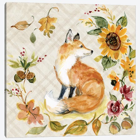 Fox And Leaves Canvas Print #SWG93} by Susan Winget Canvas Art Print