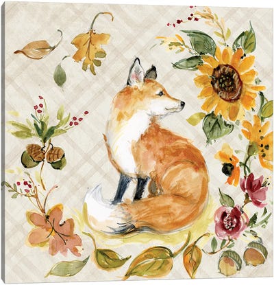 Fox And Leaves Canvas Art Print - Susan Winget