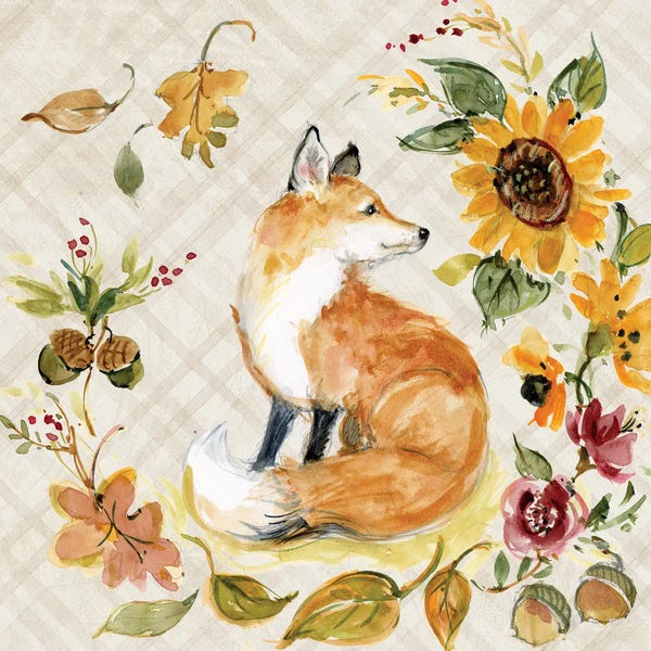 Susan Winget: Fox And Leaves by Susan Winget