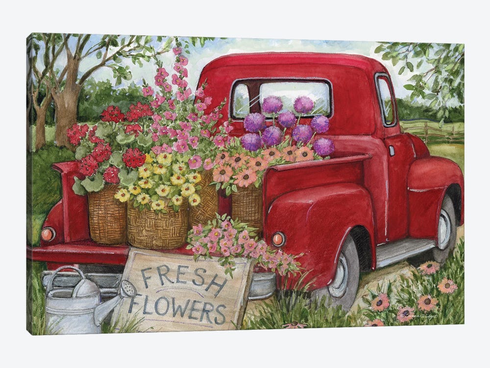 Fresh Flowers Red Truck by Susan Winget 1-piece Canvas Artwork