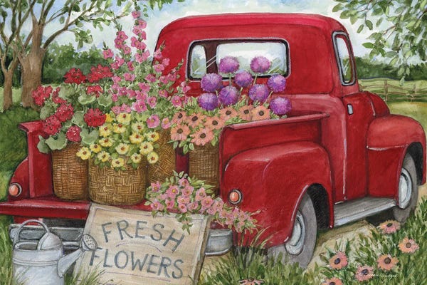 Susan Winget: Fresh Flowers Red Truck by Susan Winget