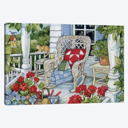Front Porch With White Rocker Canvas Print #SWG96} by Susan Winget Canvas Art