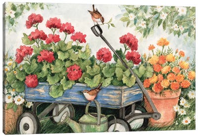 Garden Wagon Canvas Art Print - Geranium Art
