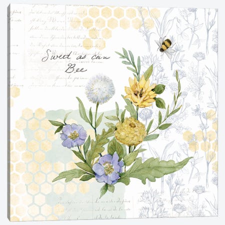 Bee Florals I Canvas Print #SWG9} by Susan Winget Canvas Wall Art
