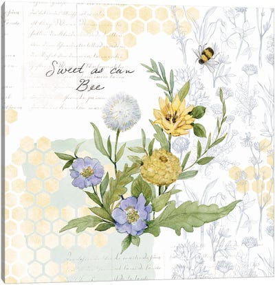 Bee Florals I Canvas Art Print - Susan Winget