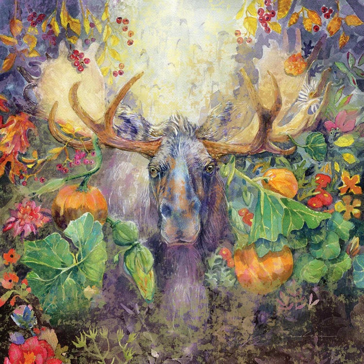 Moose In The Pumpkins by Evelia Designs wall art