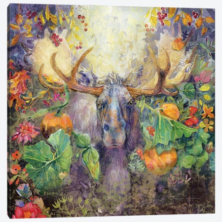 Moose In The Pumpkins Canvas Print #SWH10} by Evelia Designs Canvas Art