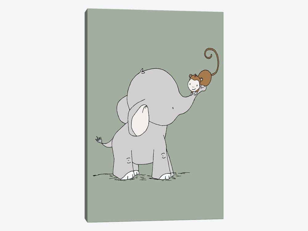 Elephant Monkey Lift Me Up by Sweet Melody Designs 1-piece Canvas Art