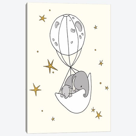 Elephant Moon Balloon Canvas Print #SWM11} by Sweet Melody Designs Canvas Print
