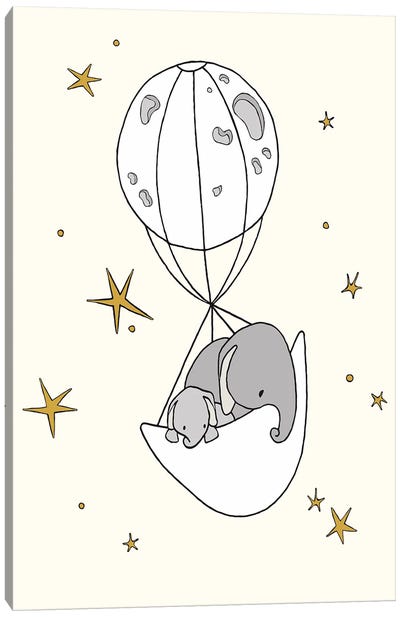 Elephant Moon Balloon Canvas Art Print - Hot Air Balloon Art