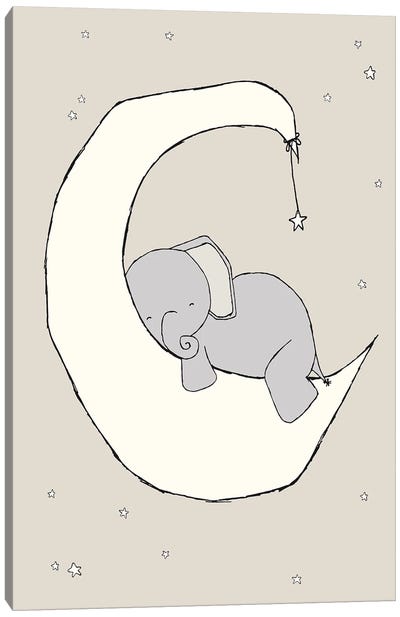 Elephant Moon Dream Canvas Art Print - Sweet Melody Designs