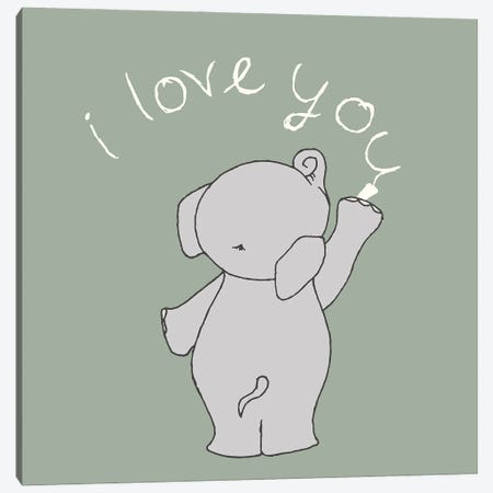 Elephant Writes I Love You Canvas Print #SWM15} by Sweet Melody Designs Canvas Art