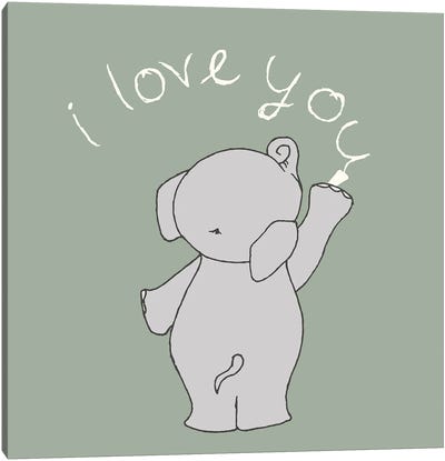Elephant Writes I Love You Canvas Art Print - Sweet Melody Designs
