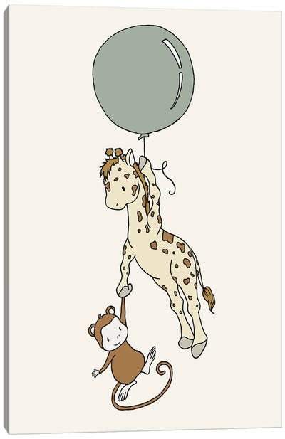 Giraffe Monkey Balloon Canvas Art Print - Balloons
