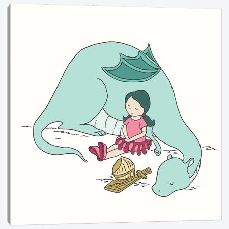 Girl And Dragon Sleep Canvas Print #SWM27} by Sweet Melody Designs Art Print