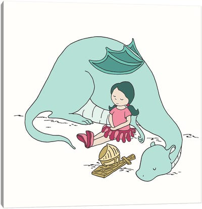 Girl And Dragon Sleep Canvas Art Print - Sweet Melody Designs