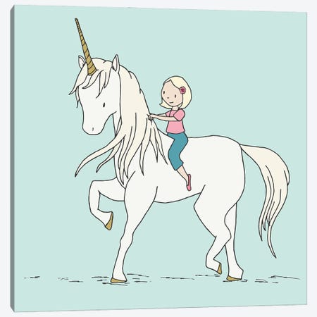 Girl and Unicorn Canvas Print #SWM28} by Sweet Melody Designs Canvas Art