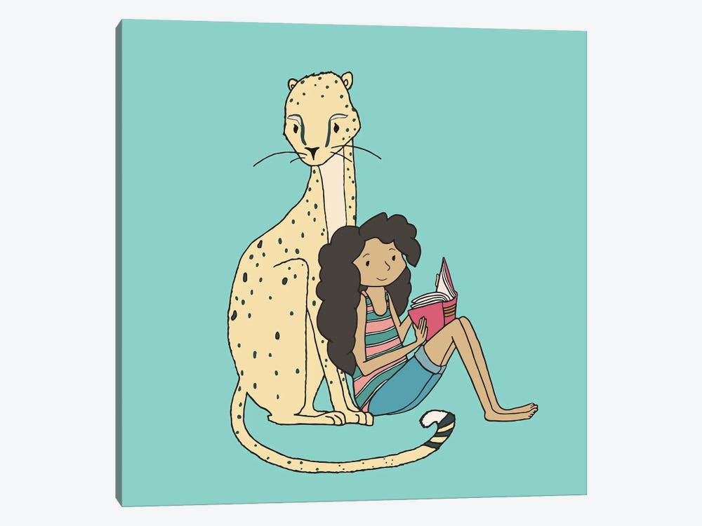 Girl Cheetah Reader by Sweet Melody Designs 1-piece Canvas Wall Art