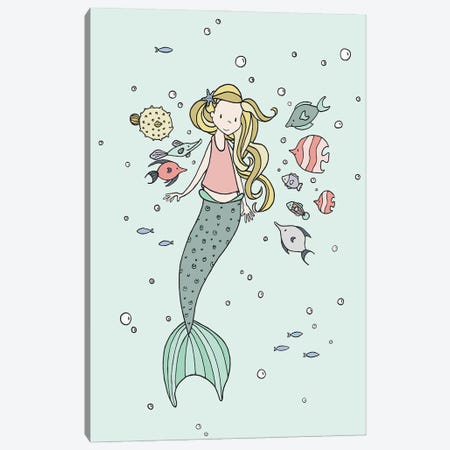 Mermaid And Fish Buddies Canvas Print #SWM31} by Sweet Melody Designs Canvas Print
