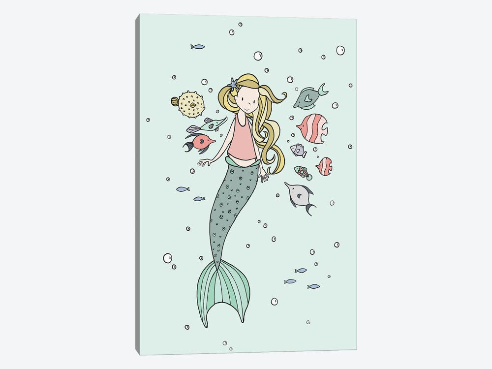 Mermaid And Fish Buddies by Sweet Melody Designs 1-piece Canvas Print