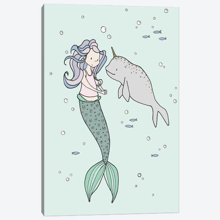 Mermaid And Narwhal Buddies Canvas Print #SWM32} by Sweet Melody Designs Canvas Art Print