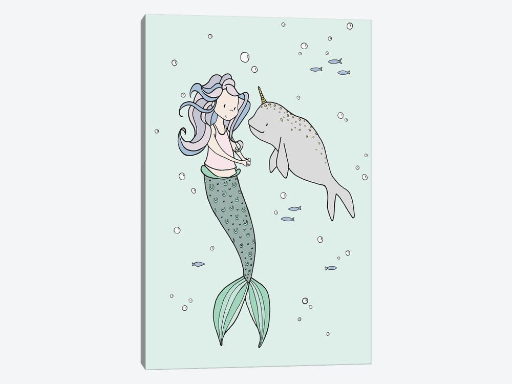 Mermaid And Narwhal Buddies by Sweet Melody Designs 1-piece Canvas Artwork
