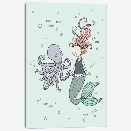 Mermaid And Octopus Buddies Canvas Print #SWM33} by Sweet Melody Designs Canvas Art Print