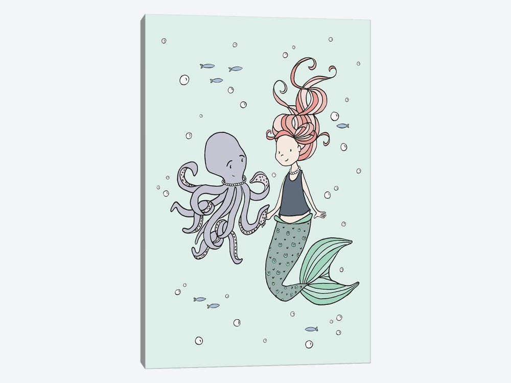 Mermaid And Octopus Buddies by Sweet Melody Designs 1-piece Canvas Art Print