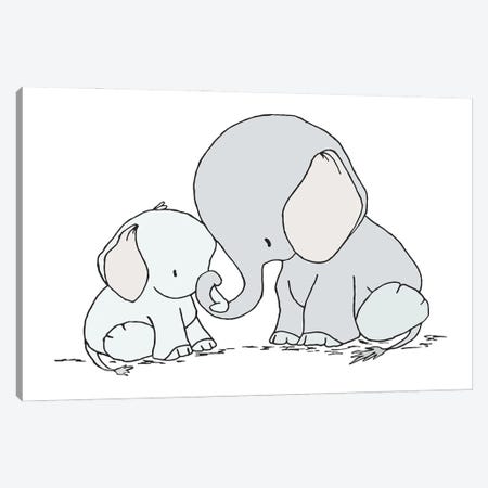 Elephant Mama And Baby II Canvas Print #SWM9} by Sweet Melody Designs Canvas Wall Art