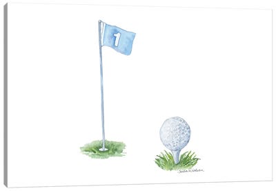 Golf Ball And Flag Canvas Art Print - Golf Art